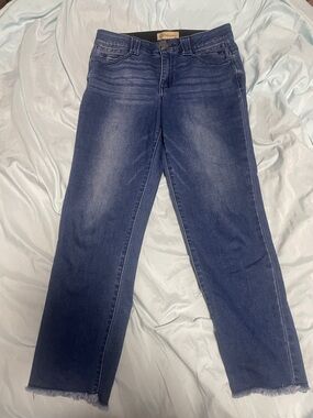 Democracy Navy Straight Leg Jeans with Raw Hem